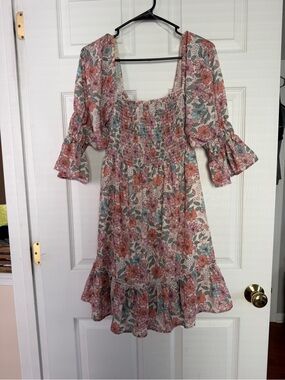 Pink blush Maternity Floral Smocked Square-Neck Dress